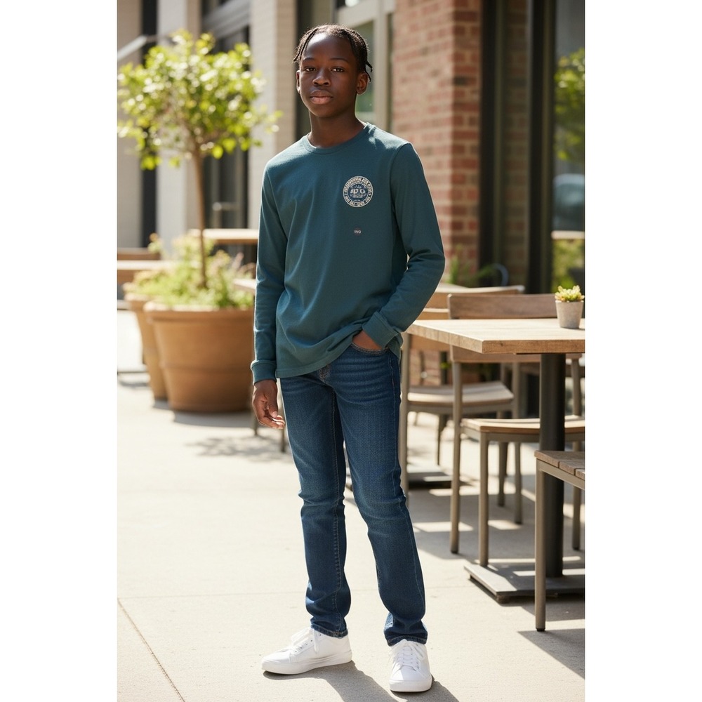 Abercrombie Kids Long Sleeve Graphic T Shirt Teal Blue Size 11 12